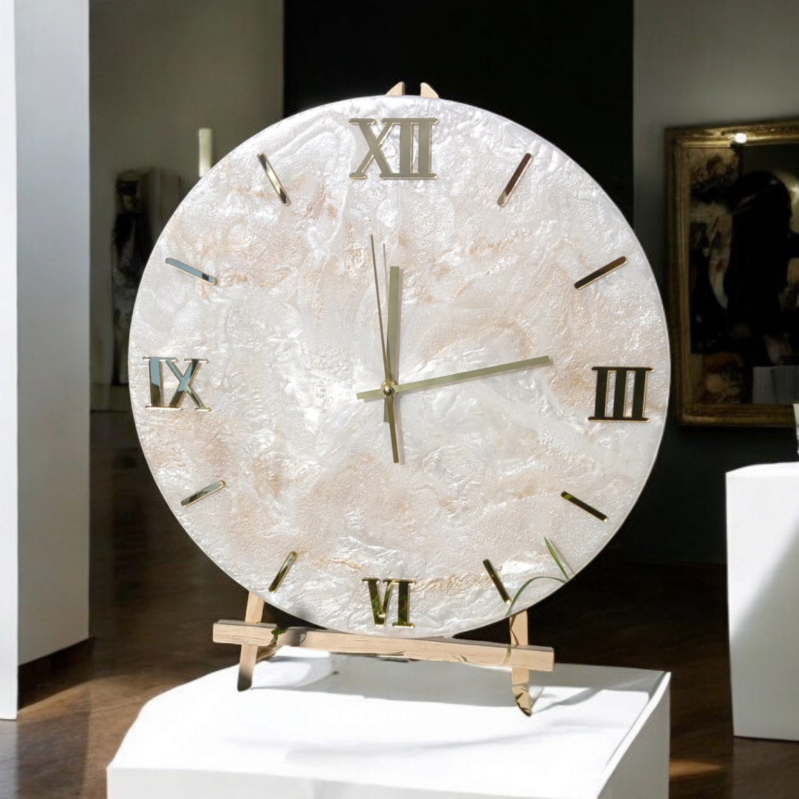 Orologio di design in resina effetto marmo fatto a mano Pollon Resinart