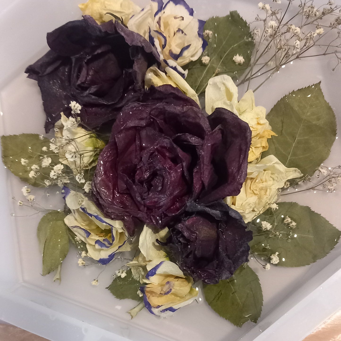 Conservazione bouquet da sposa in resina forma esagono Pollon Resin Art