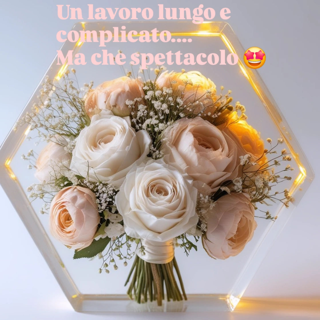 Conservazione bouquet da sposa in resina forma esagono Pollon Resin Art