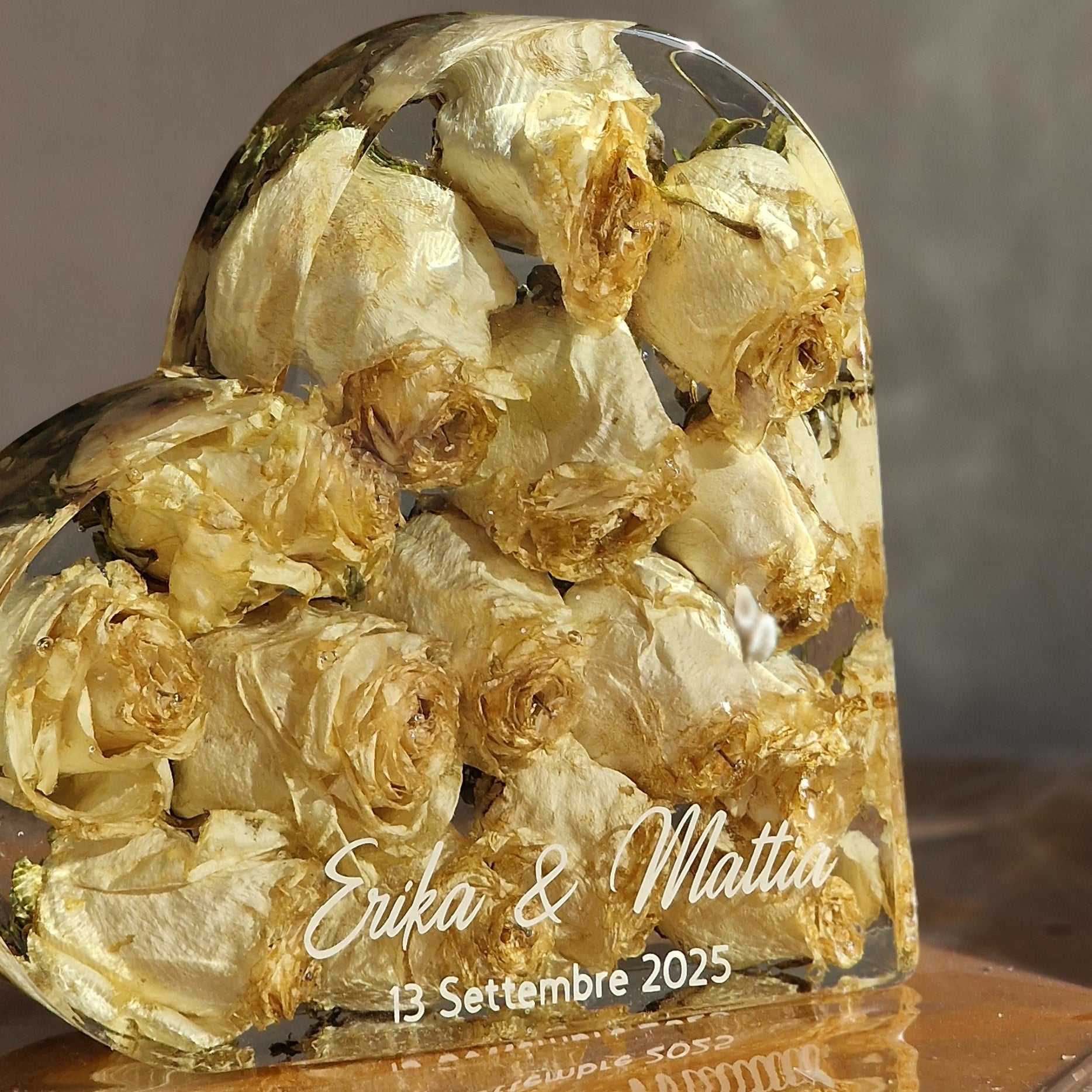 Conservazione bouquet matrimonio in resina personalizzato Pollon Resinart 