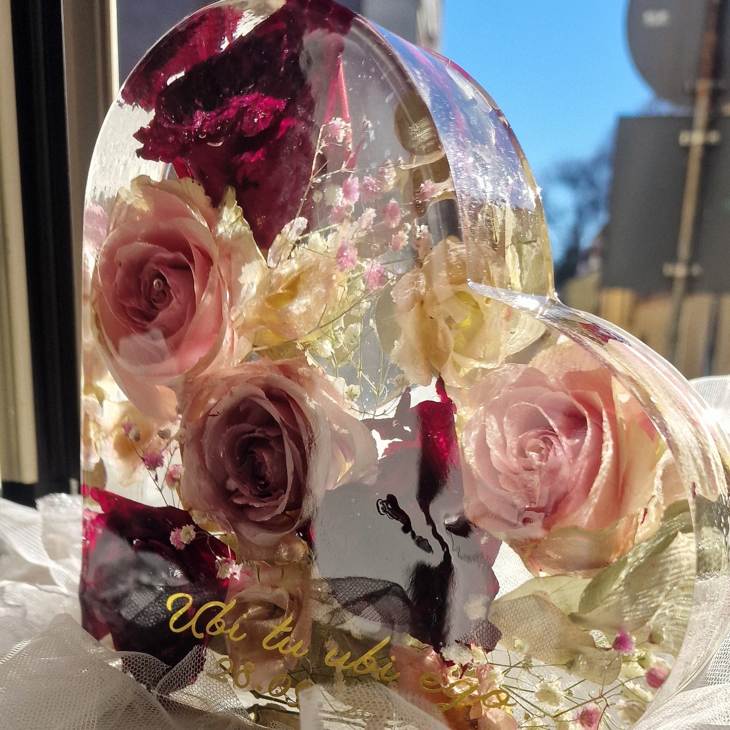 Conservazione bouquet da sposa in resina forma cuore Pollon Resin Art